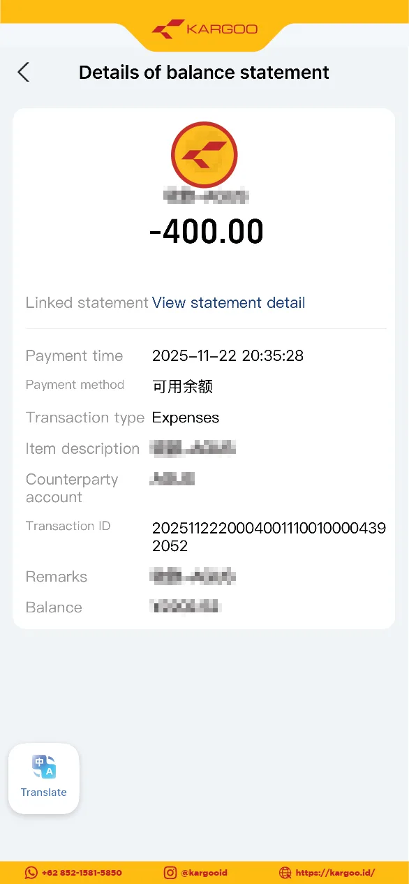 Bukti Transfer Alipay 400 RMB