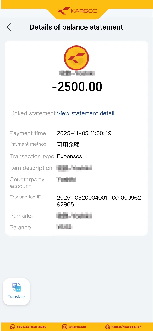 Bukti Transfer Alipay 2500 RMB