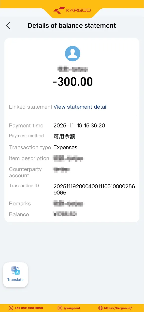 Bukti Transfer Alipay 300 RMB
